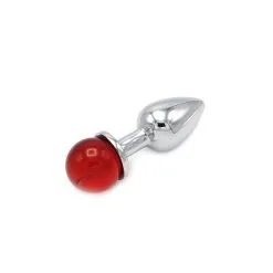 Kiotos Steel Aluminium Buttplug Met Glinsterende Ronde Siersteen - Rood