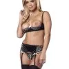 Amorable By Rimba - Erotische Lingerieset - Open Cup BH Met String Jarretelgordel En Kousen - Zwart Wit - Verkrijgbaar In De Maten S/M En L/XL