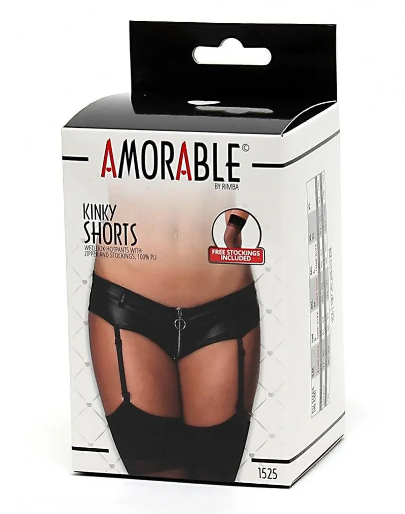 Amorable By Rimba - Erotische Slip - Wetlook Hotpants Met Rits In Kruis Inclusief Jarretels En Kousen - One Size 5 Amorable By Rimba - Erotische Slip - Wetlook Hotpants Met Rits In Kruis Inclusief Jarretels En Kousen - One Size - Afbeelding 3