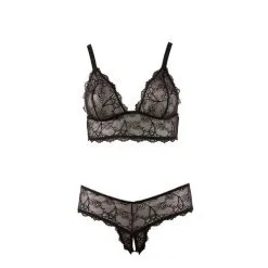 Cottelli Collection Kanten BH En G-string Met Open Kruis - Plus Size