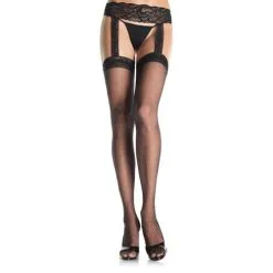 MUSIC LEGS Kousen Met Kanten Jarretelgordel - Zwart