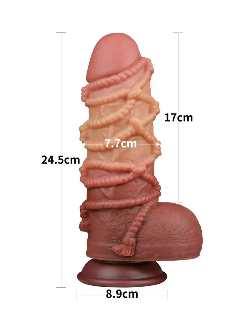 LoveToy - XXL Extreme Dildo Met Touw Motief - Lengte 24,5 Cm - Bruin/Lichte Huidskleur 5 LoveToy - XXL Extreme Dildo Met Touw Motief - Lengte 24,5 Cm - Bruin/Lichte Huidskleur - Afbeelding 3