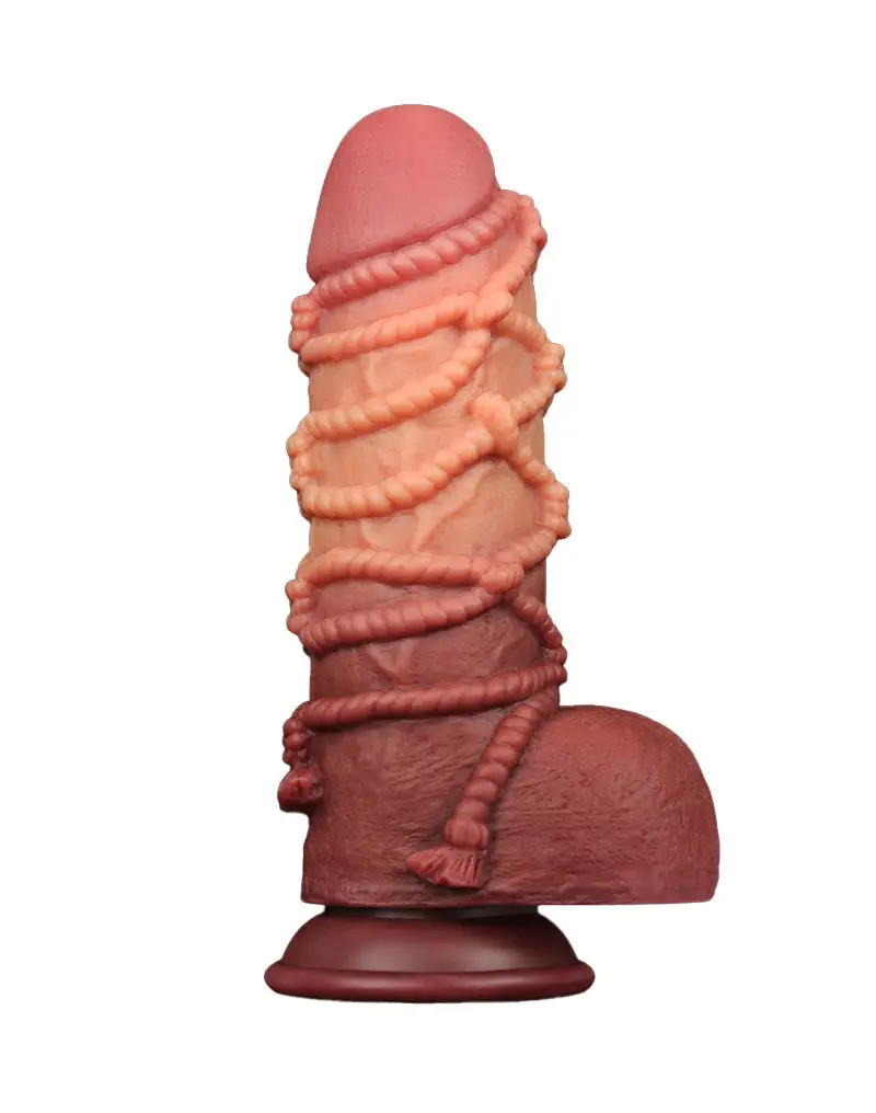 LoveToy - XXL Extreme Dildo Met Touw Motief - Lengte 24,5 Cm - Bruin/Lichte Huidskleur 3 LoveToy - XXL Extreme Dildo Met Touw Motief - Lengte 24,5 Cm - Bruin/Lichte Huidskleur