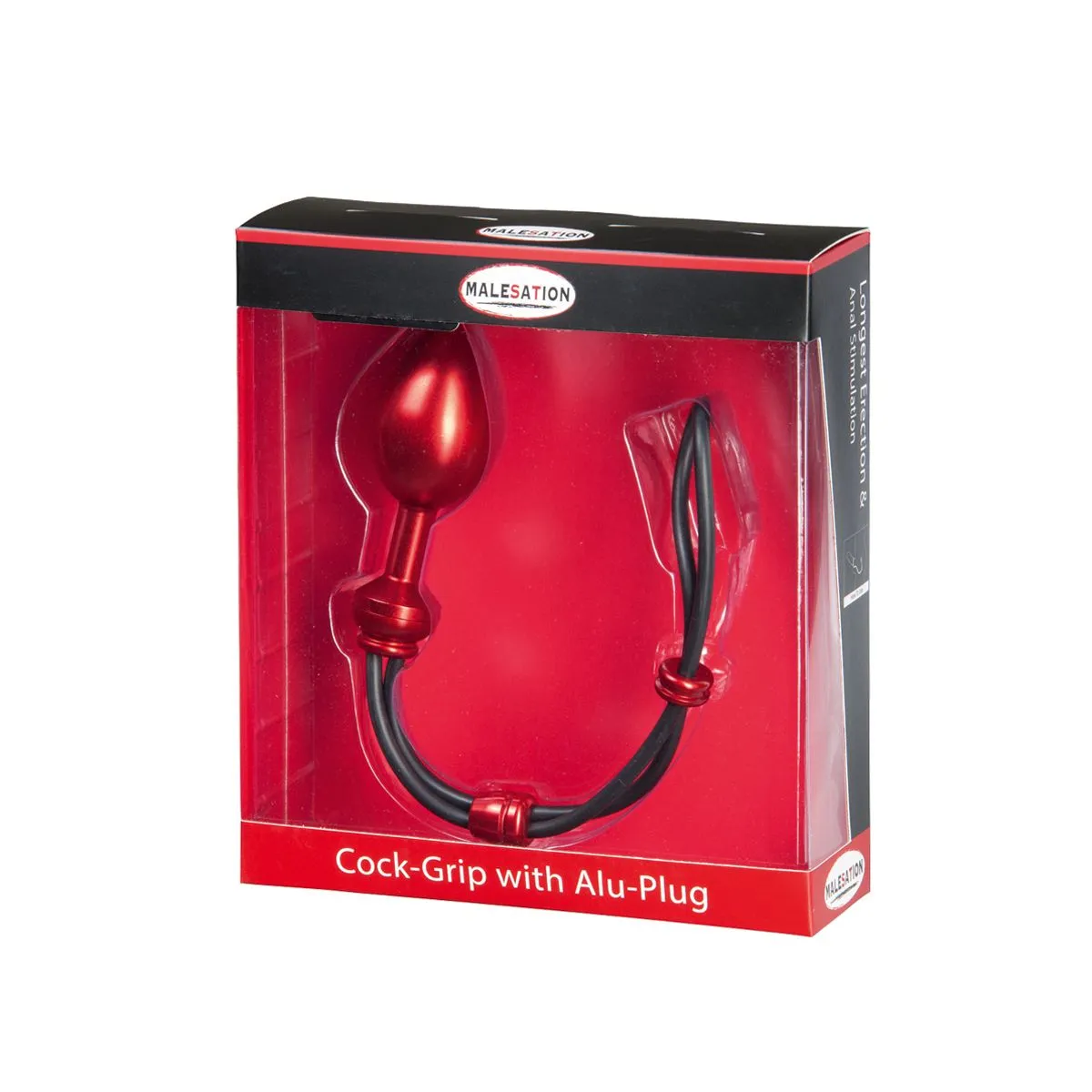 Malesation Cock-Grip Aluminium Anaal Plug Met Elastische Rubberen Cockring - Rood - Large 5 Malesation Cock-Grip Aluminium Anaal Plug Met Elastische Rubberen Cockring - Rood - Large - Afbeelding 3