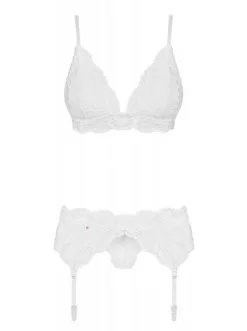 Obsessive -3-Delige Kanten Jarretel Set - Wit