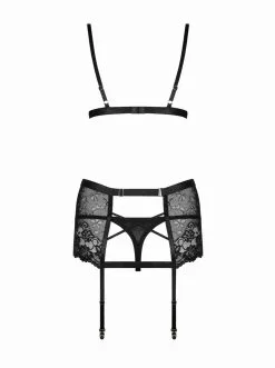 Obsessive - Blanita 3-delig Kanten Jarretelsetje - Zwart -Masturbators winkel Obsessive Blanita 3 delig Kanten Jarretelsetje Zwart 2