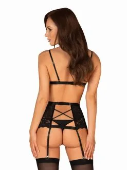 Obsessive - Blanita 3-delig Kanten Jarretelsetje - Zwart -Masturbators winkel Obsessive Blanita 3 delig Kanten Jarretelsetje Zwart 4