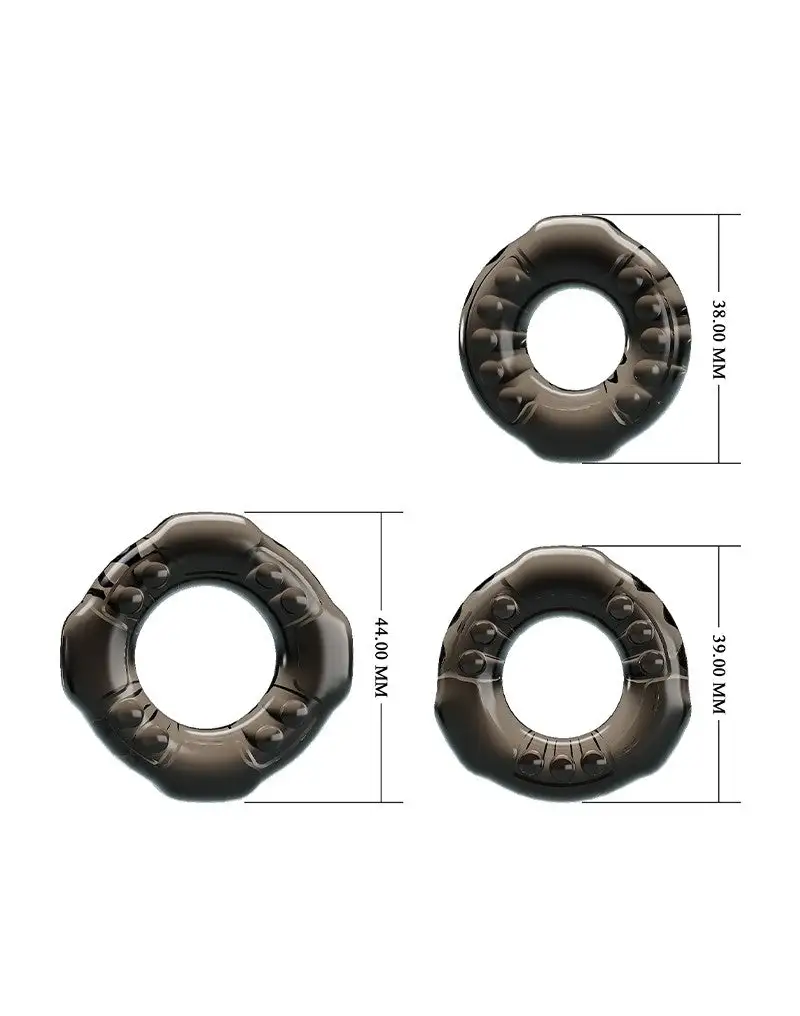 Pretty Love - Yvonne - Set Van 3 Rekbare Cockringen - Zwart Transparant 5 Pretty Love - Yvonne - Set Van 3 Rekbare Cockringen - Zwart Transparant - Afbeelding 3