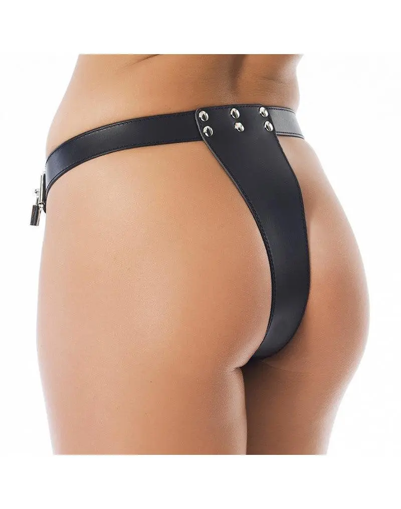 Rimba Bondage Play - Kuisheidsgordel Voor Vrouwen Met Hangsloten En Plasgaatje - Verkrijgbaar In Maten S/M En M/L - Leer - Zwart 4 Rimba Bondage Play - Kuisheidsgordel Voor Vrouwen Met Hangsloten En Plasgaatje - Verkrijgbaar In Maten S/M En M/L - Leer - Zwart - Afbeelding 2