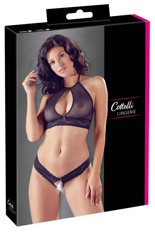 Cottelli Collection Sexy 2-Delige Transparante Set Met Open Kruisje - Zwart 6 Cottelli Collection Sexy 2-Delige Transparante Set Met Open Kruisje - Zwart - Afbeelding 4
