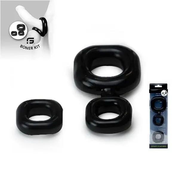 Sport Fucker - Boner Kit Cockring En Ballstretcher - Zwart 5 Sport Fucker - Boner Kit Cockring En Ballstretcher - Zwart - Afbeelding 3